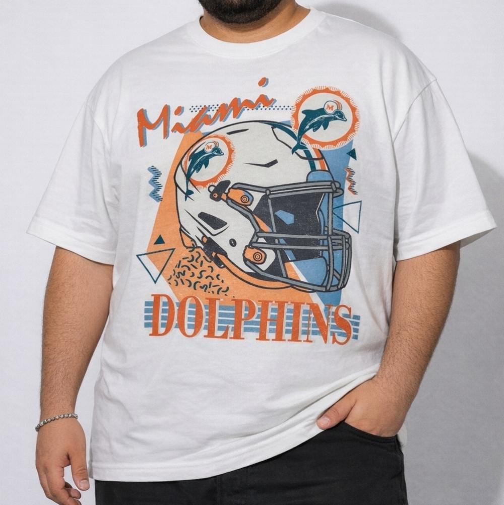 NEW Miami Dolphins NFL Heavyweight Thick White Graphic Tee, XLT